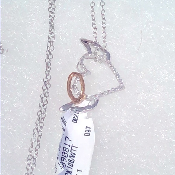 10KT White Gold Angel Heart Pendant W free chain - Picture 2 of 10